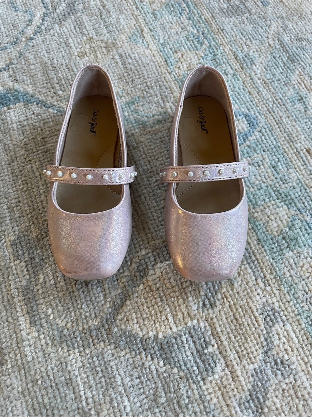 Cat & Jack Iridescent Pink Pearl-Trim Mary Jane Flats